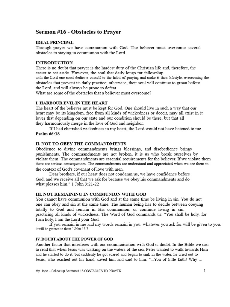 Sermon 16 OBSTACLES TO PRAYER | PDF | Eucharist | Forgiveness