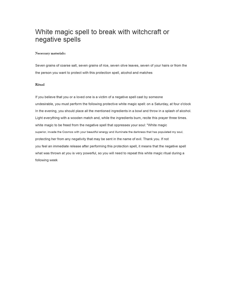 White Magic Spell To Break Witchcraft or Negative Charms | PDF
