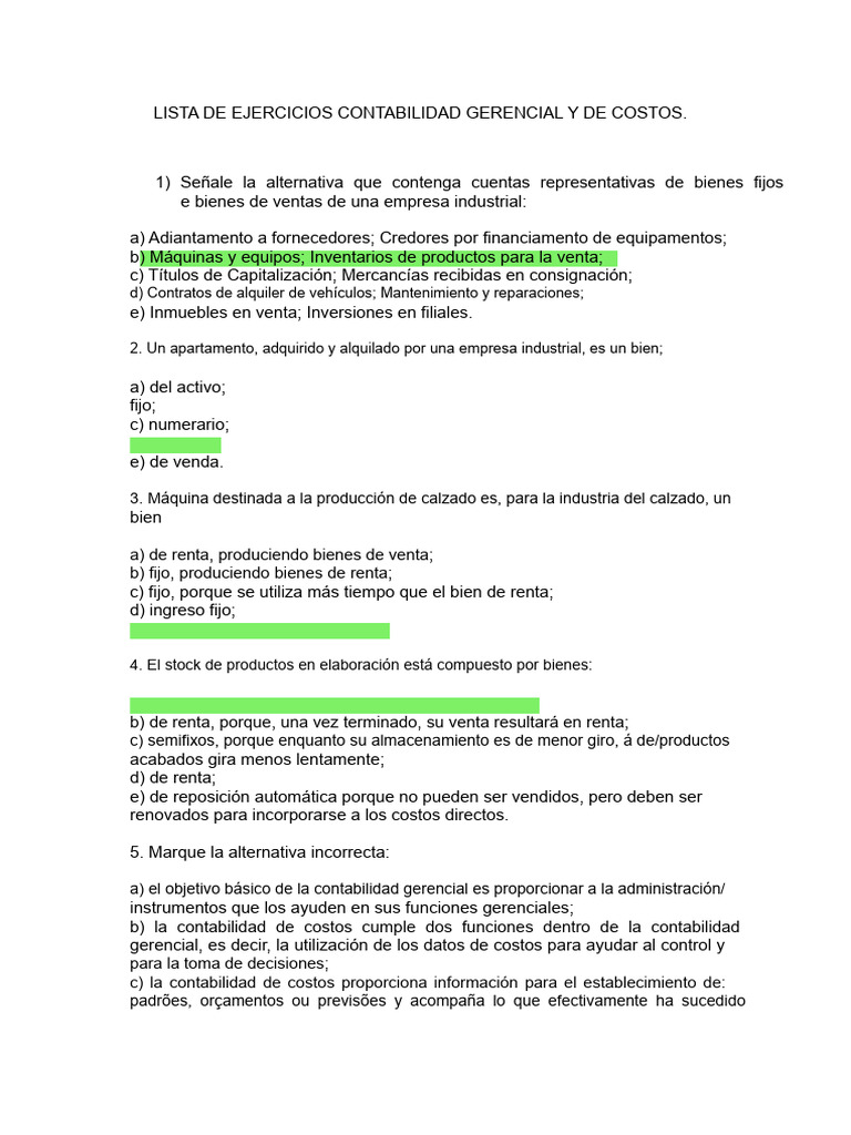 Ejercicios de Contabilidad Gerencial y Costos | PDF | Costo ...