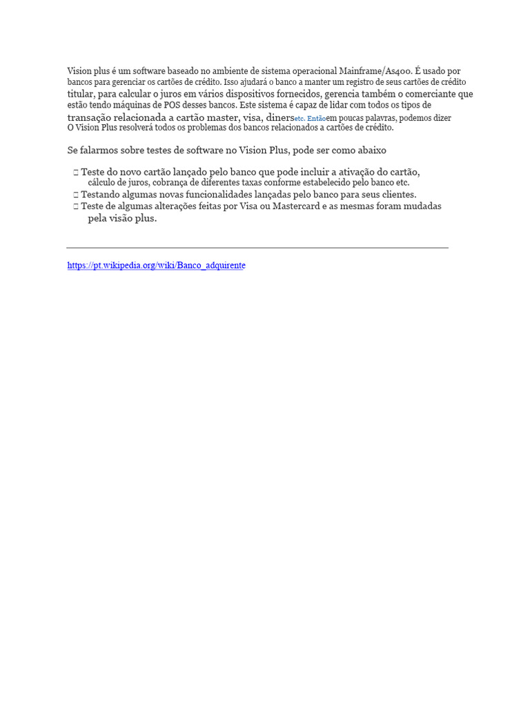 Vision Plus É Um Software Baseado em Mainframe. | PDF