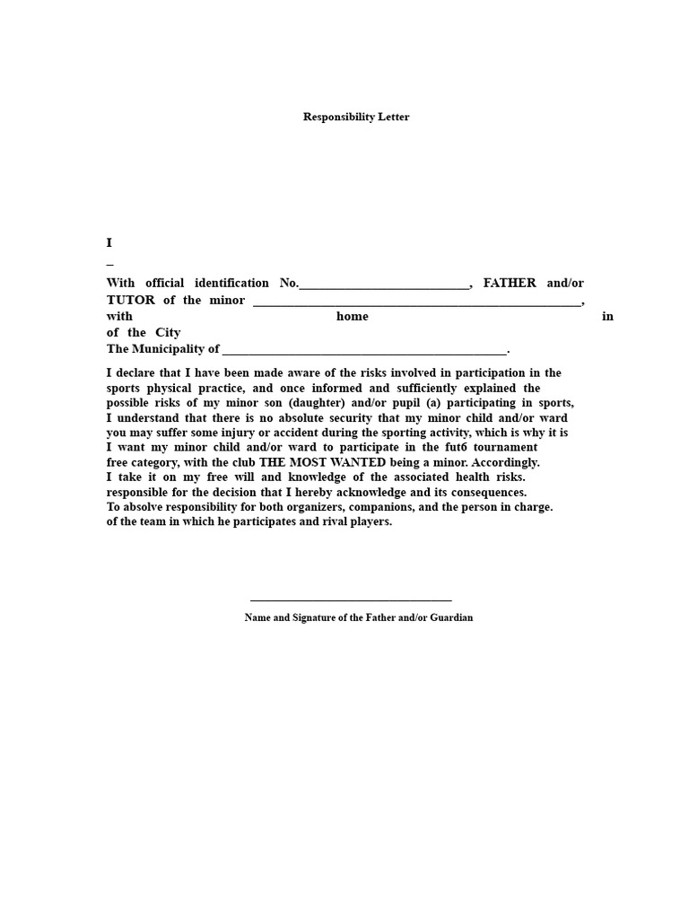 Responsibility Letter For Guardian | PDF