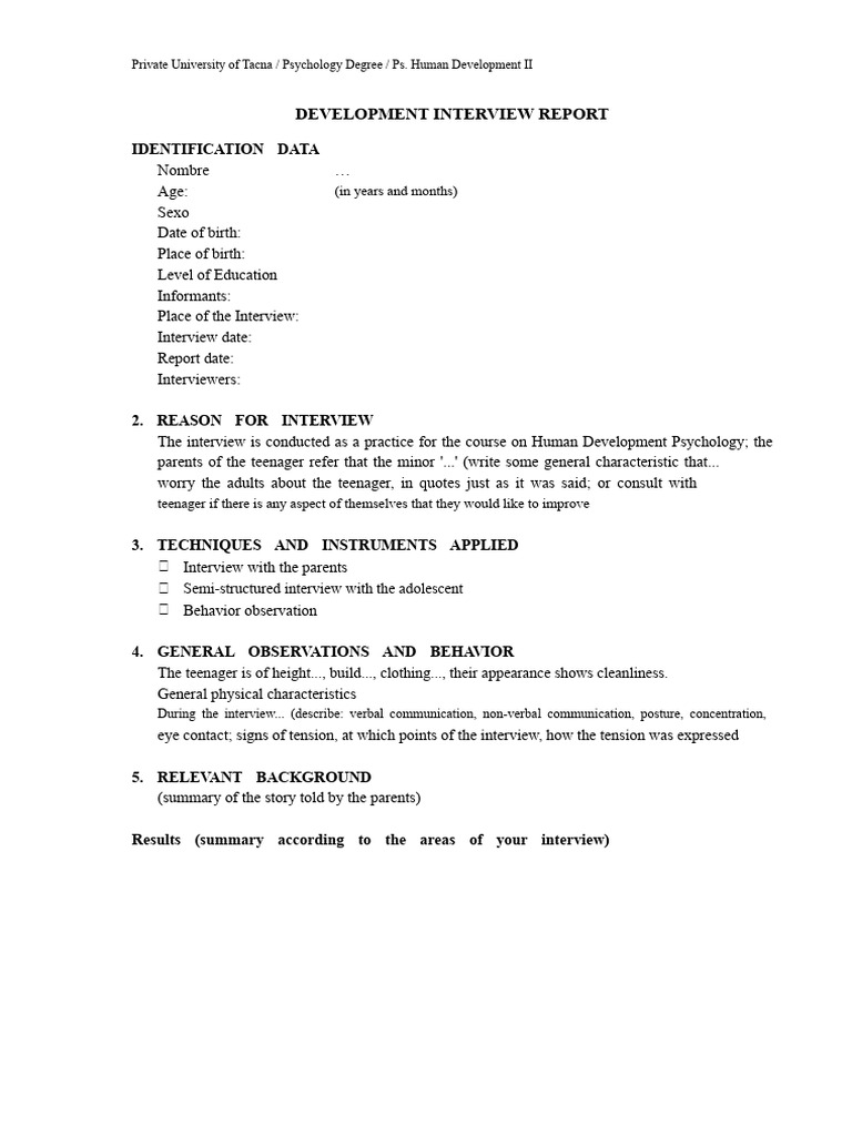 Development Interview Report: Adolescent Psychology | PDF | Adolescence ...