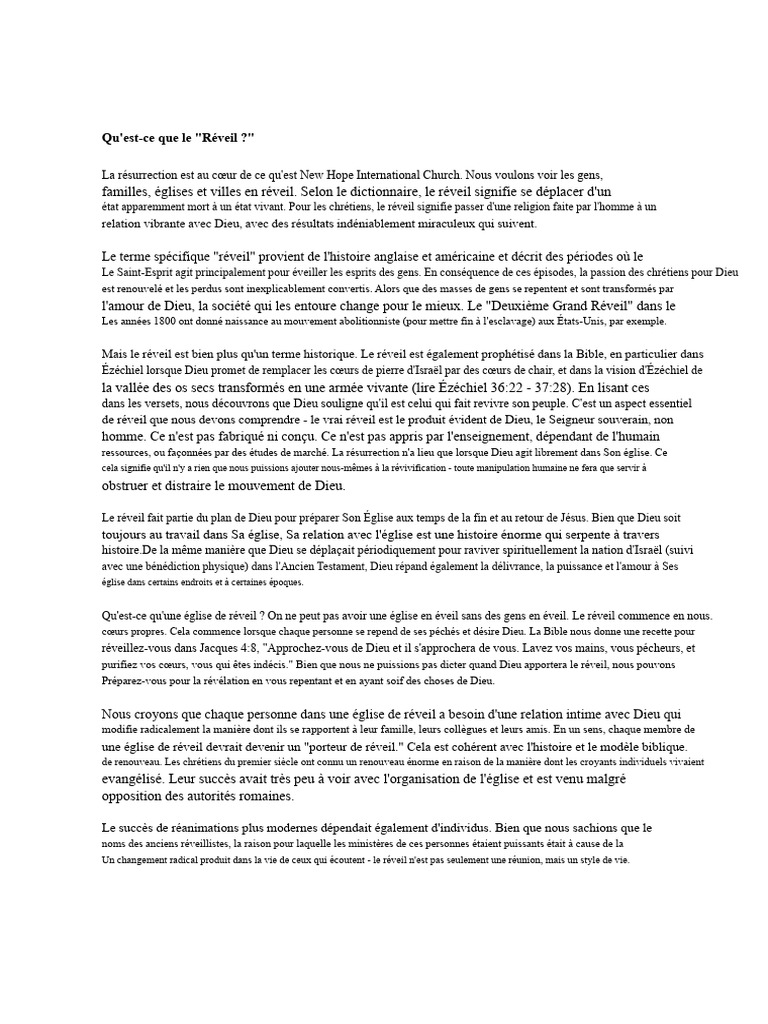 Qu'estce que le Réveil ? PDF Dieu Église chrétienne — free download