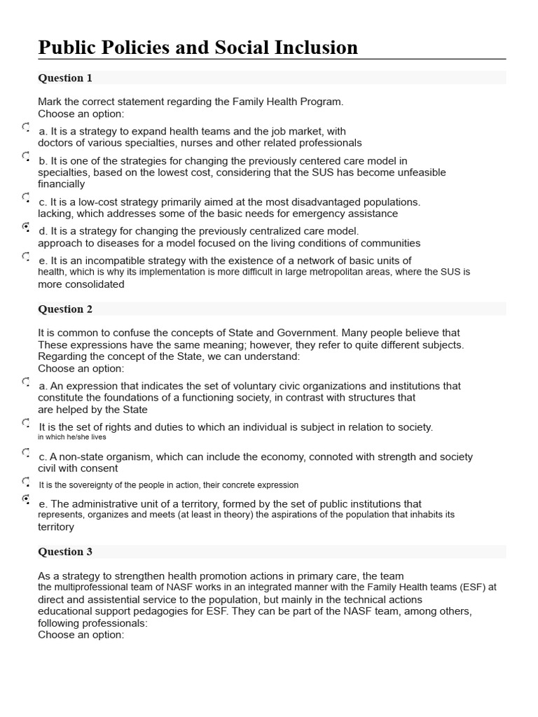 03 - QUESTIONNAIRE - Public Policies and Social Inclusion - 9 | PDF ...