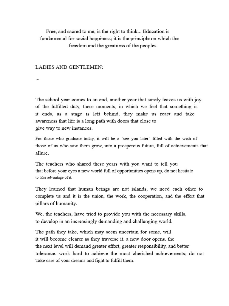 Farewell Speech For 7th Grade Students | PDF