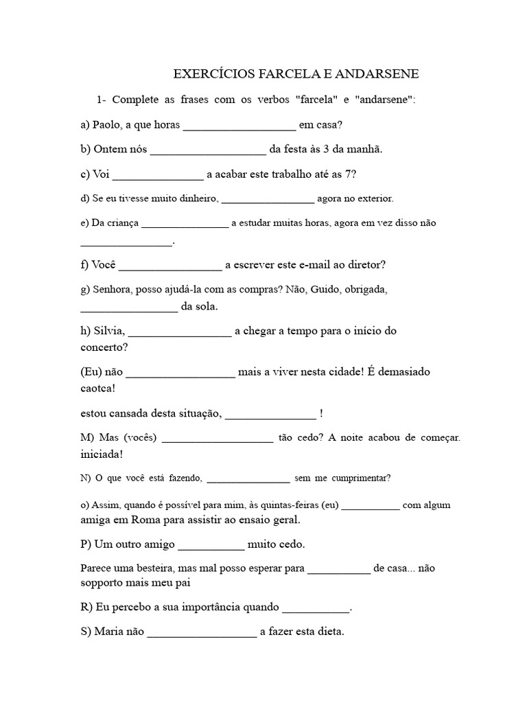 Exercícios de Verbos: Farcela e Andarsene | PDF
