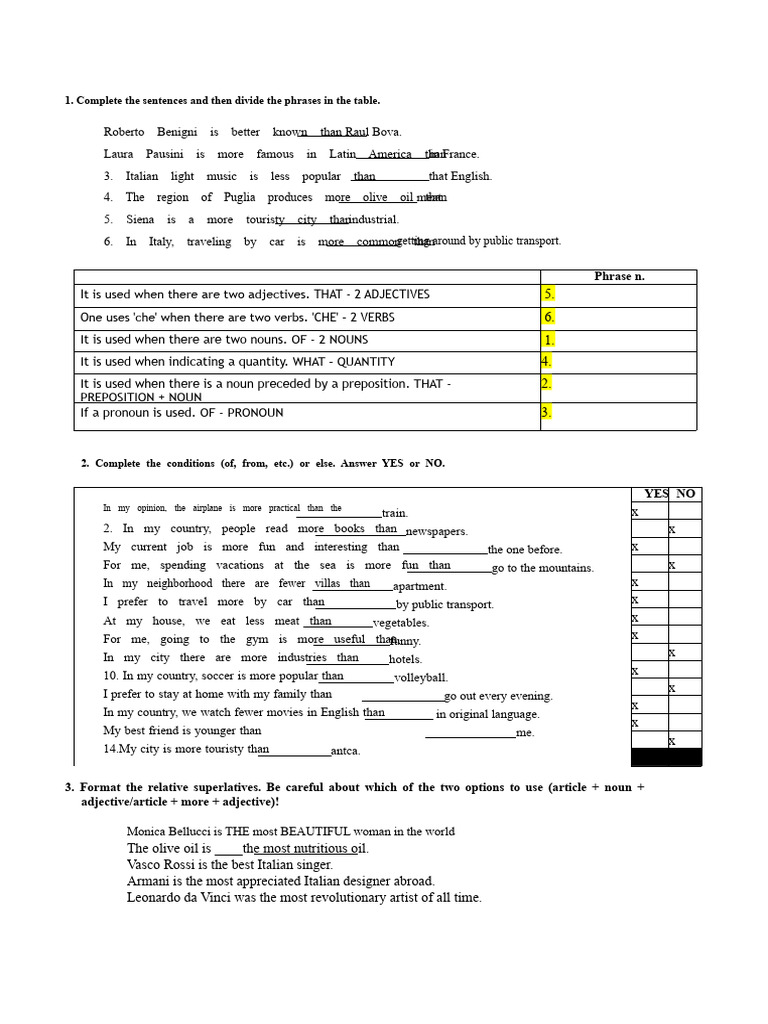 Comparative and Superlative Exercises | PDF | Adjective | Semantic Units