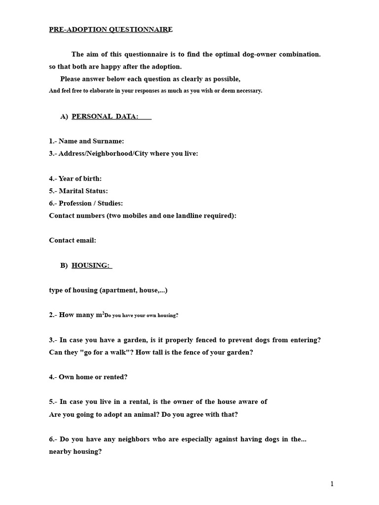 Dog Adoption Pre-Questionnaire Guide | PDF | Dogs