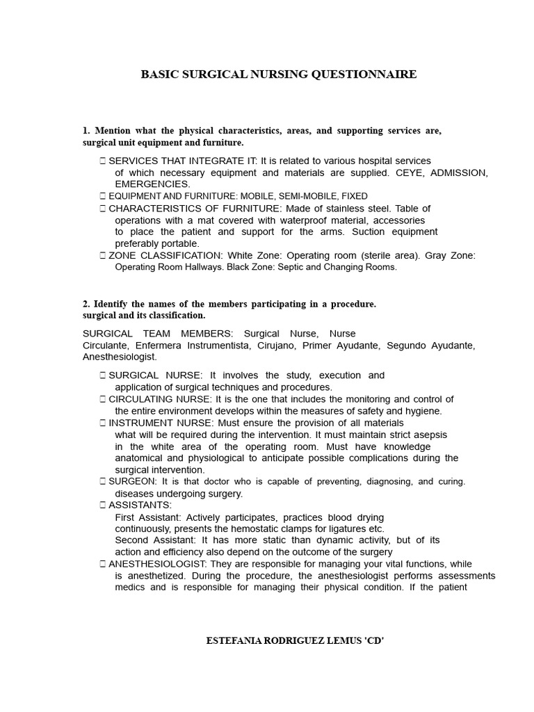 Surgical Nursing Questionnaire Overview | PDF | Surgery | Surgical Suture