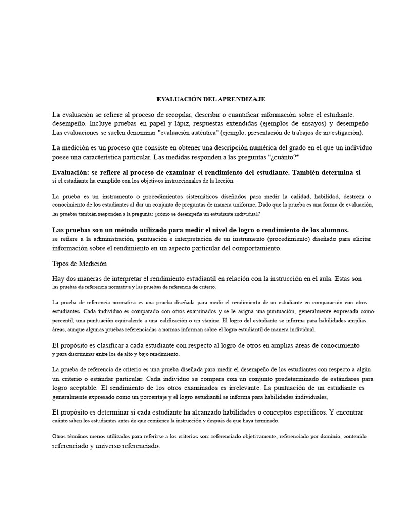 Tipos y Métodos de Evaluación Educativa | PDF | Validez (Estadísticas ...