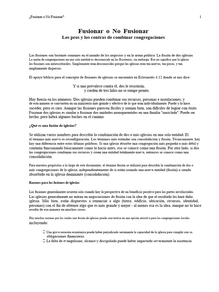 Pros y Contras de Fusionar Iglesias | PDF | Iglesia cristiana | Liderazgo