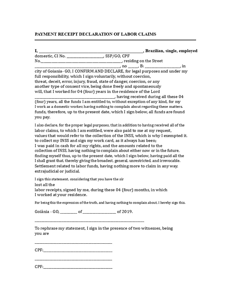 Payment Receipt Declaration Form | PDF