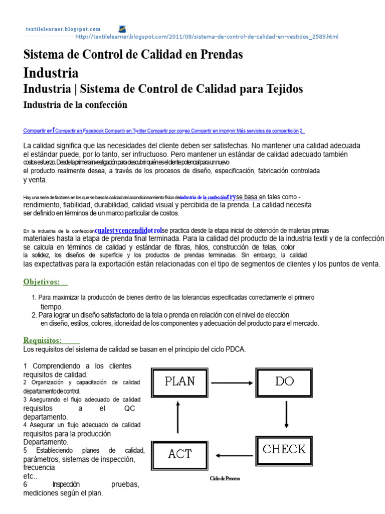 Sistema de Control de Calidad | PDF | Calidad (comercial) | Textiles