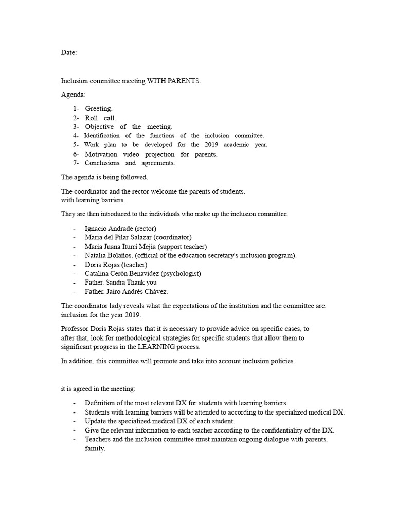 Inclusion Committee Minutes | PDF | Teachers | Psychology