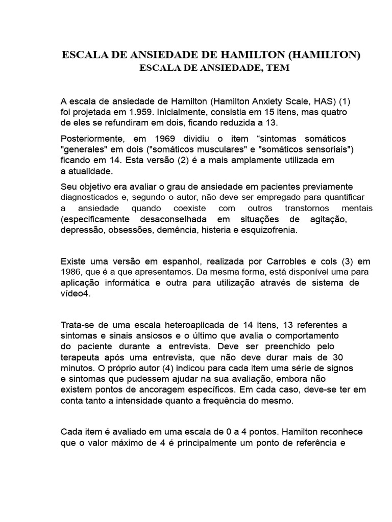 Escala de Ansiedade de Hamilton: Guia Completo | PDF | Ansiedade ...