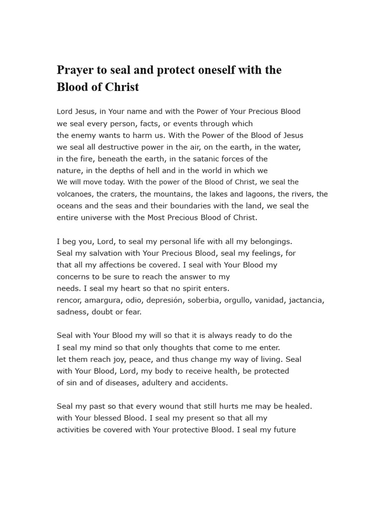 Prayer for Protection with Christ's Blood | PDF | Mary, Mother Of Jesus ...