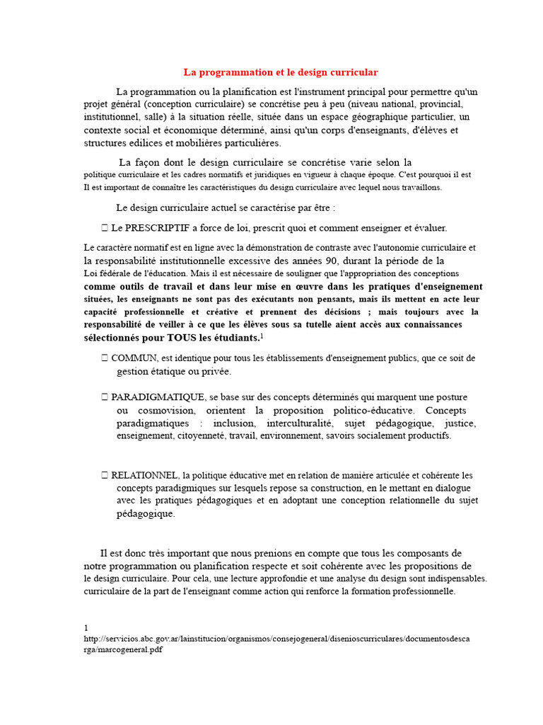 Programmation et design curriculaire | PDF | Pédagogie | Apprentissage