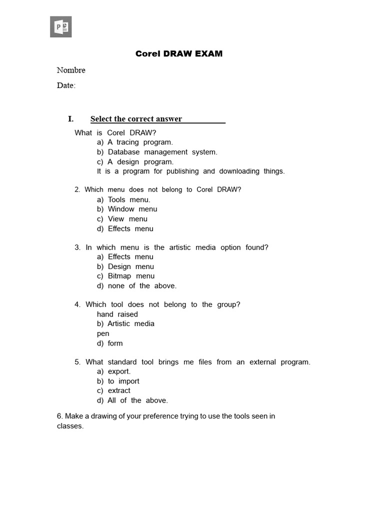 Corel DRAW Exam Questions | PDF