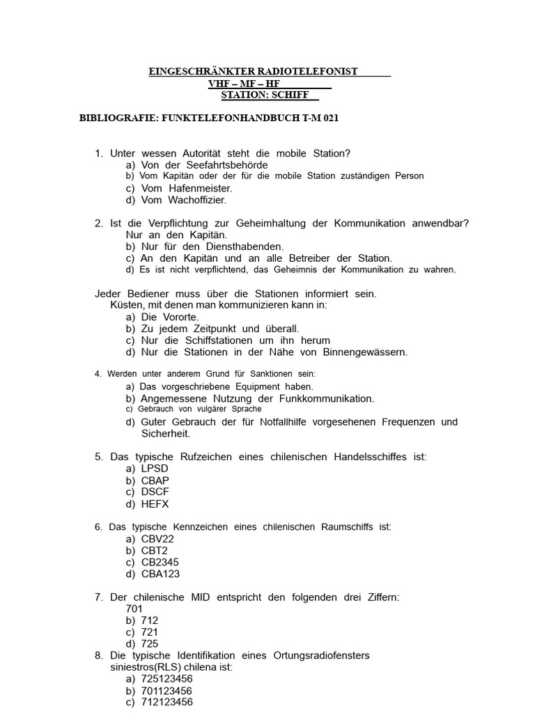 Eingeschränkter Funkoperator VHF MF HF - Schiffsstation | PDF