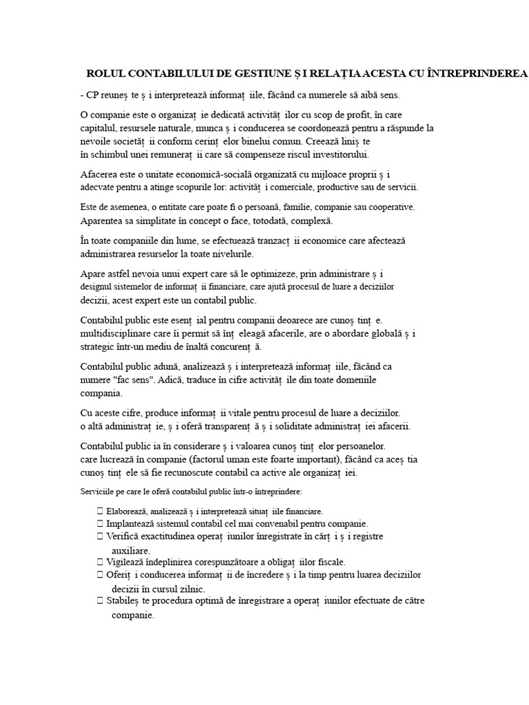 Rolul Contabilului Managerial Și Relația Sa Cu Compania | PDF
