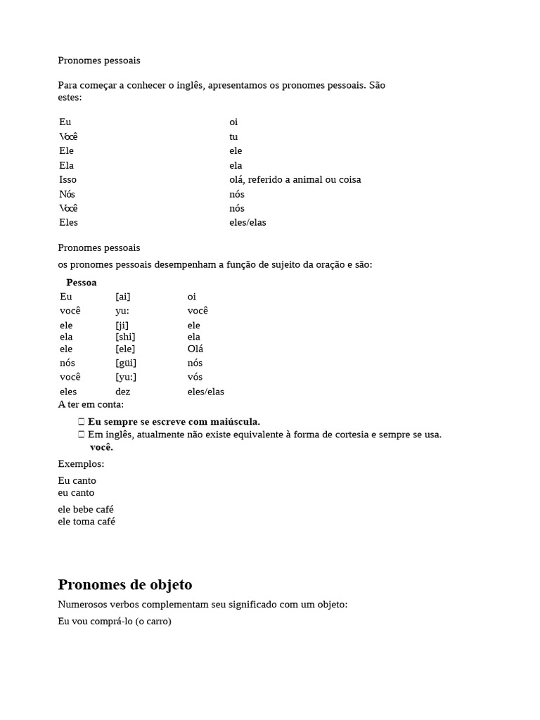 Pronomes e Artigos em Inglês: Guia Completo | PDF | Pronome | Semântica