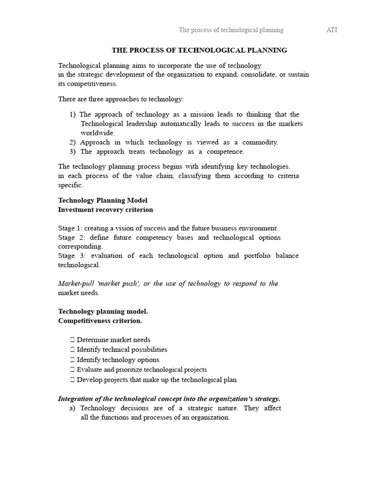 Chapter 3: THE PROCESS OF TECHNOLOGICAL PLANNING | PDF | Market ...