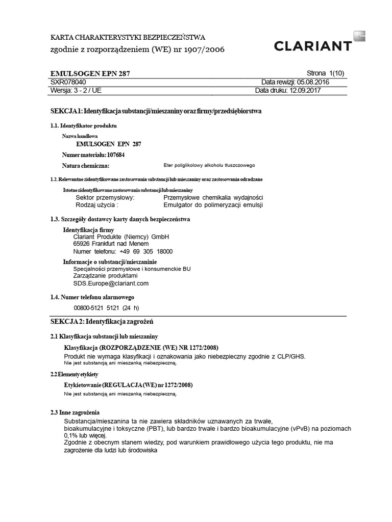 Emulsogen Epn 287-MSDS | PDF