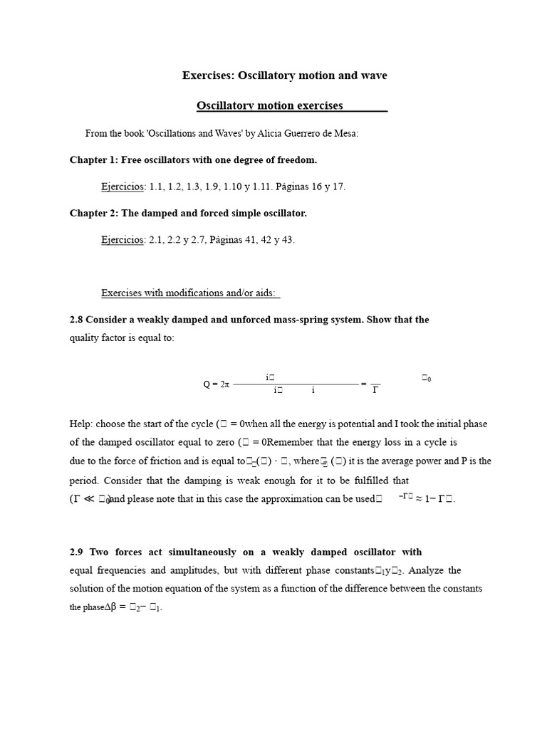 Oscillatory Motion and Wave Exercises | PDF | Oscillation | Damping