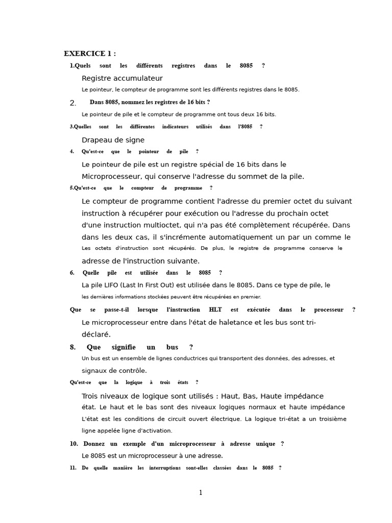 Registres et instructions du 8085 | PDF | Pointeur (programmation ...