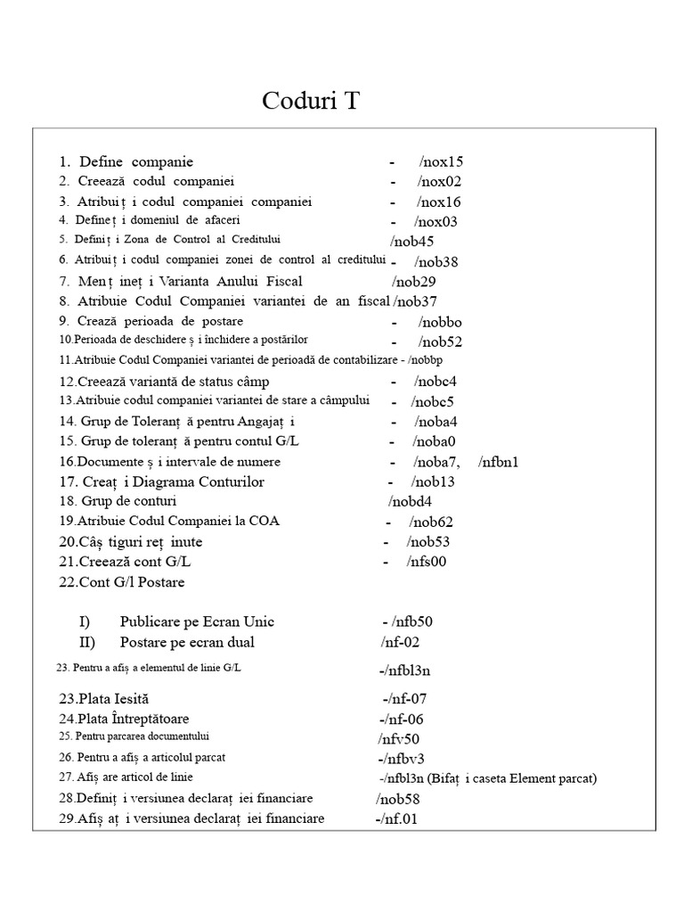 T-Coduri (Sap-Fico) | PDF