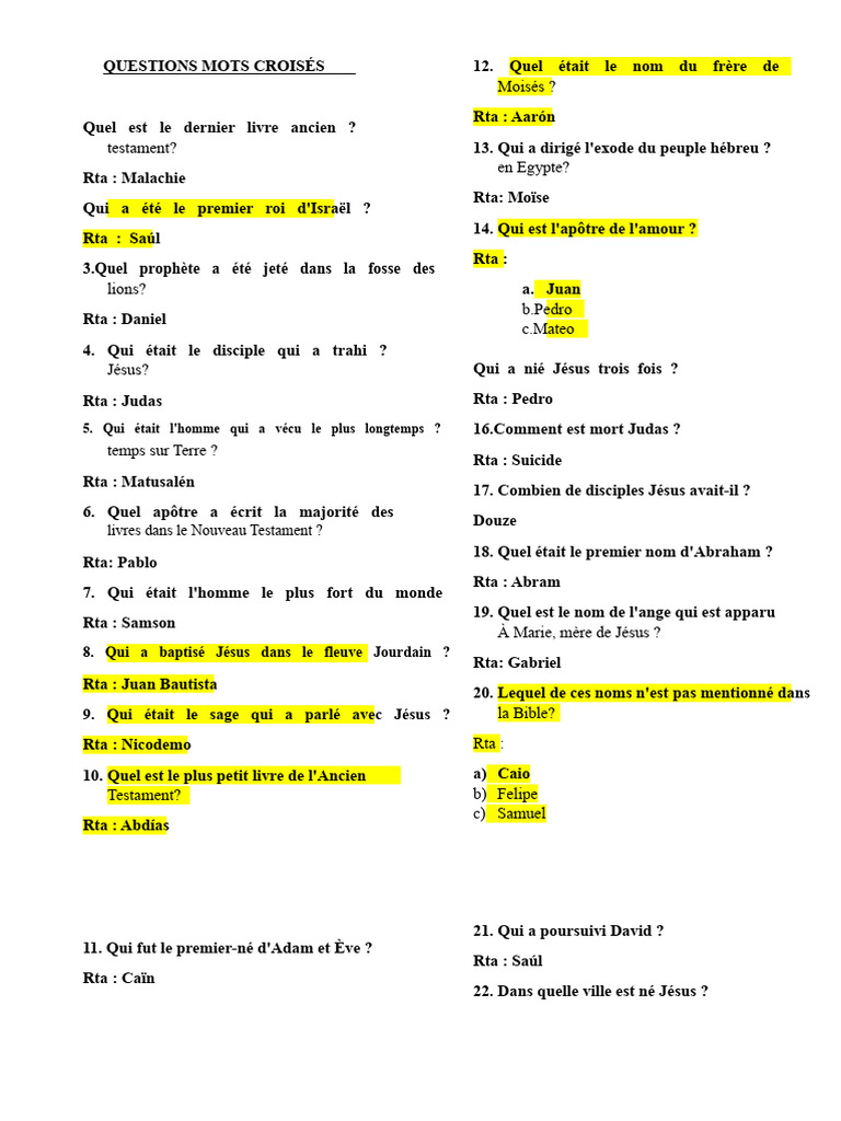 Questions de culture biblique et réponses | PDF | Prophète | Abraham