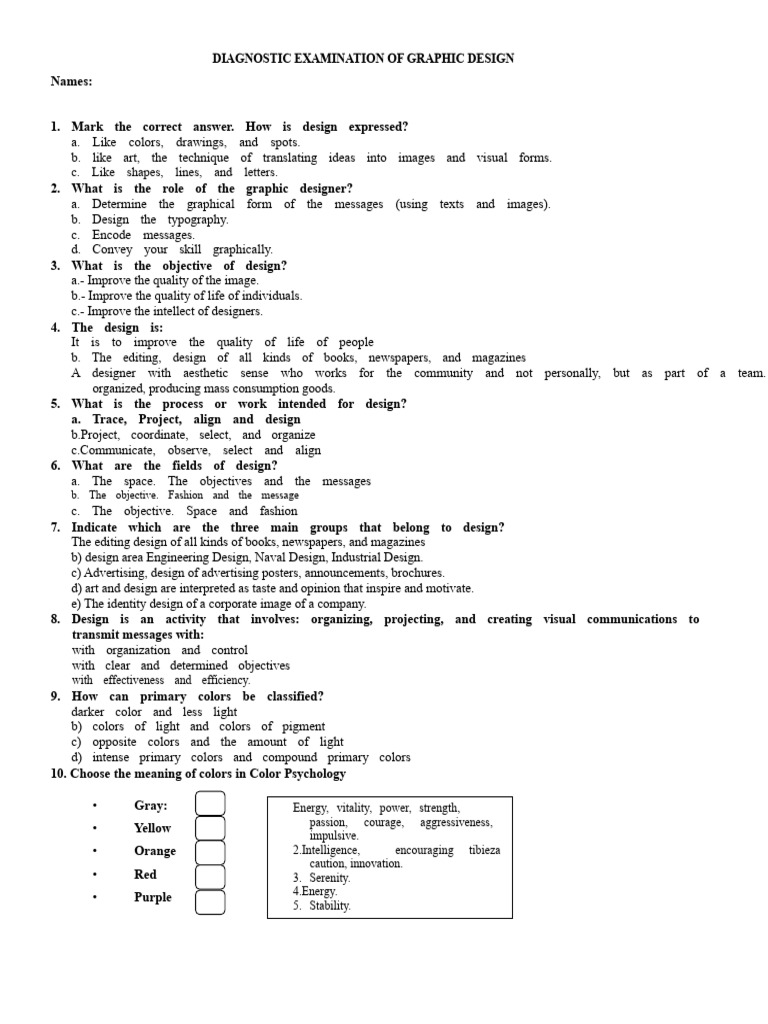 Diagnostic Exam Graphic Design | PDF | Color | Yellow