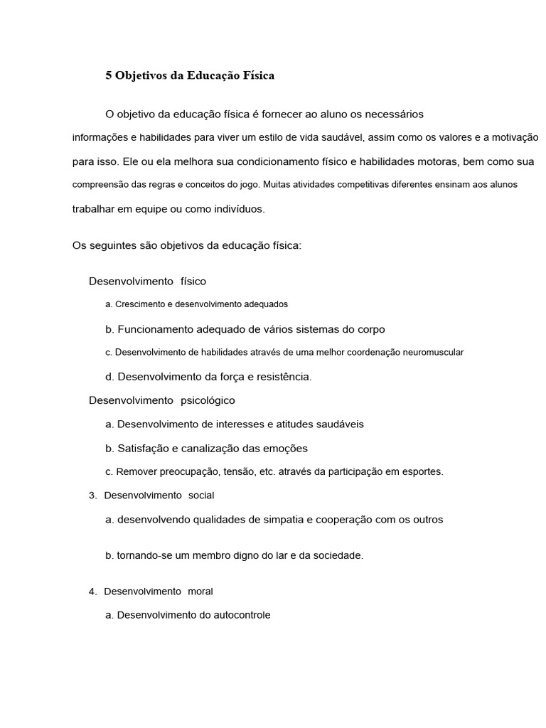 Objetivos da Educação Física Explicados | PDF | Flexibilidade (anatomia ...