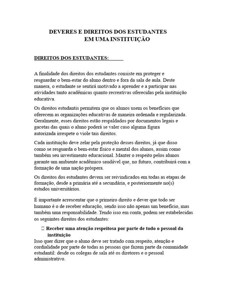 Direitos e Deveres dos Estudantes | PDF | Moralidade | Aprendizado