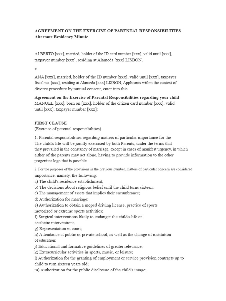 Parental Responsibilities Agreement Template | PDF | Father | Justice
