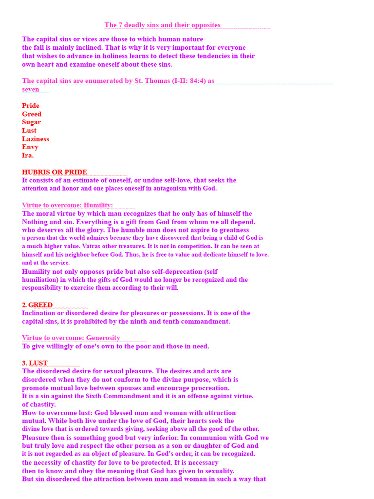 Opposites of the Seven Deadly Sins PDF Seven Deadly Sins