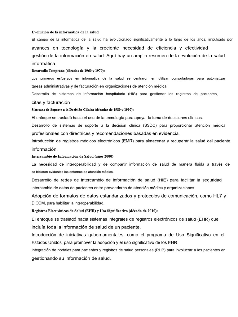 Evolución de la Informática en Salud | PDF | Informática de salud ...