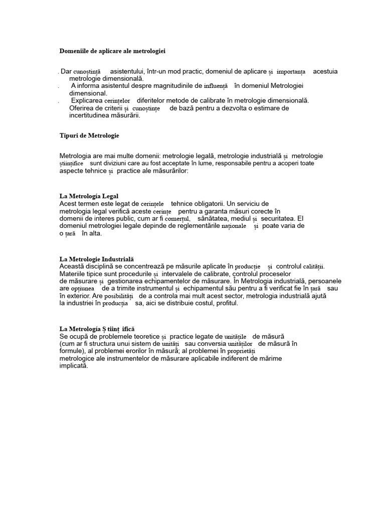Domeniile de Aplicare Ale Metrologiei | PDF