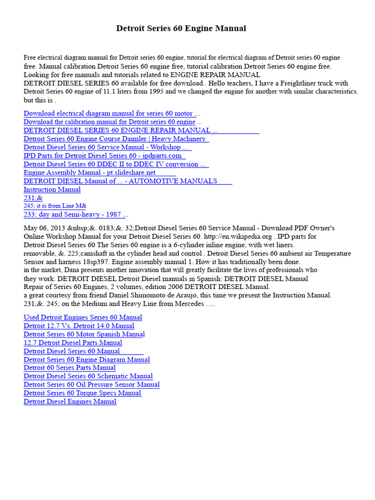 Detroit Series 60 Engine Manual Guide | PDF | Engines | Diesel Engine
