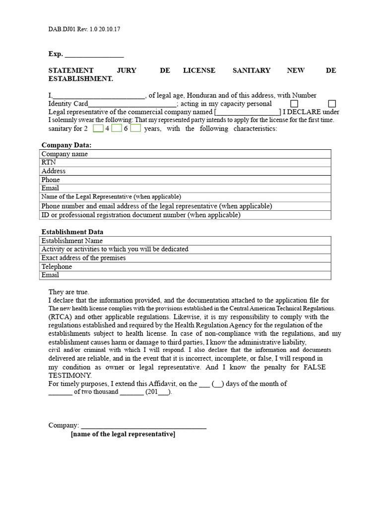 Health License Application Affidavit | PDF