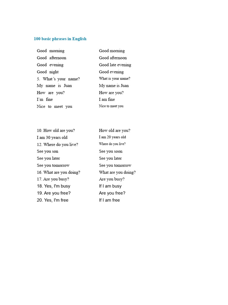 100 Essential English Phrases | PDF | English Language | Linguistics