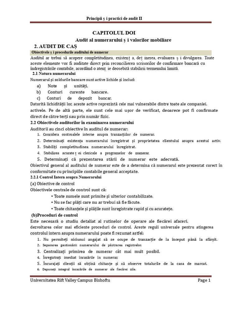 Capitolul 2 Audit Numerar PDF | PDF