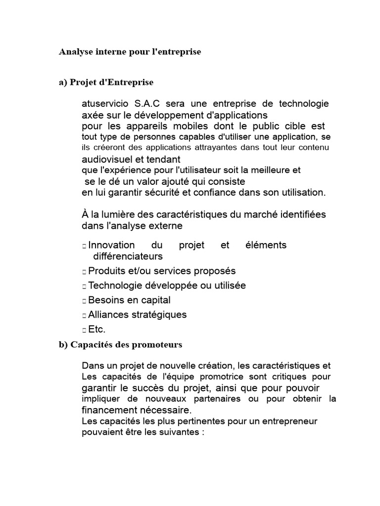 Analyse interne de l'entreprise S.A.C. | PDF | Business | Environnement ...