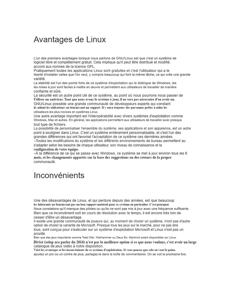 Avantages et inconvénients de Linux | PDF | Linux | Informatique