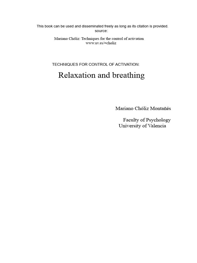 Techniques For Control of Activation. Relaxation and Breathing PDF ...