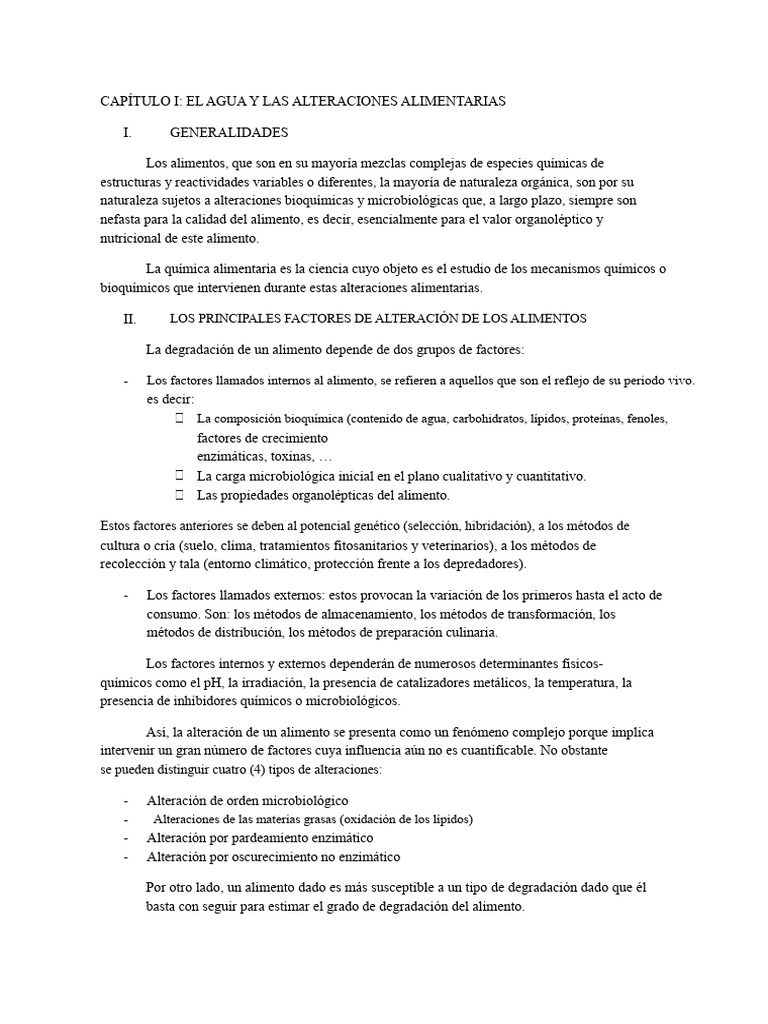 Factores de Alteración en Alimentos y Agua | PDF | Agua | Alimentos