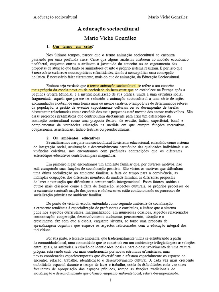 Contexto e Características Da Educação Sociocultural | PDF ...