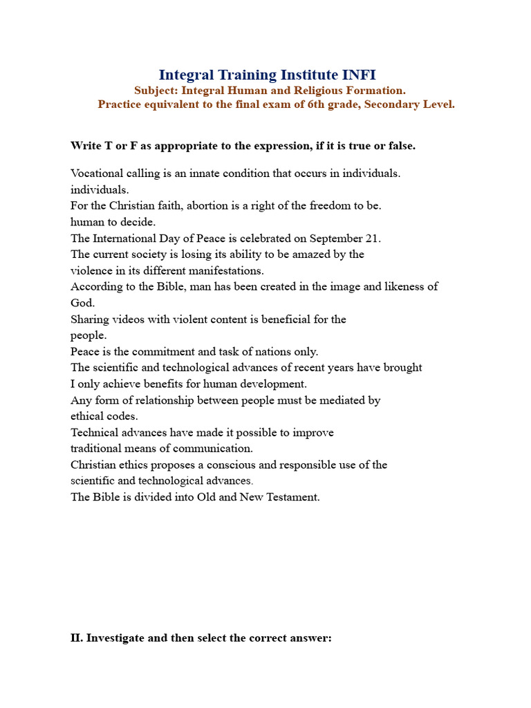 Integral Human Formation Exam Guide | PDF | The Gospel | Religious ...