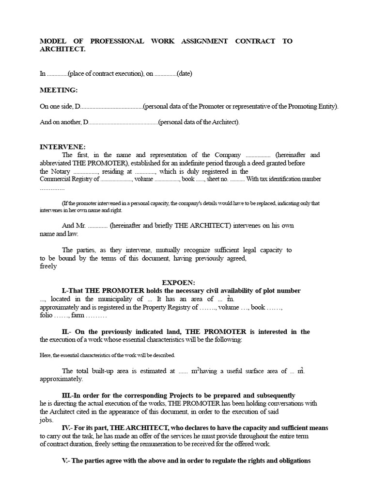 Architect Work Assignment Contract Template | PDF | Architect | Insurance