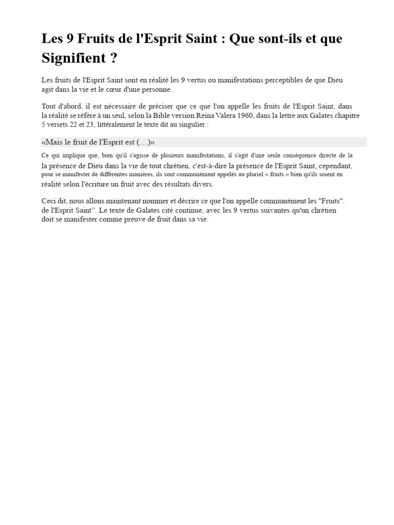 Les 9 Fruits de l'Esprit Saint | PDF | Saint-Esprit | Dieu